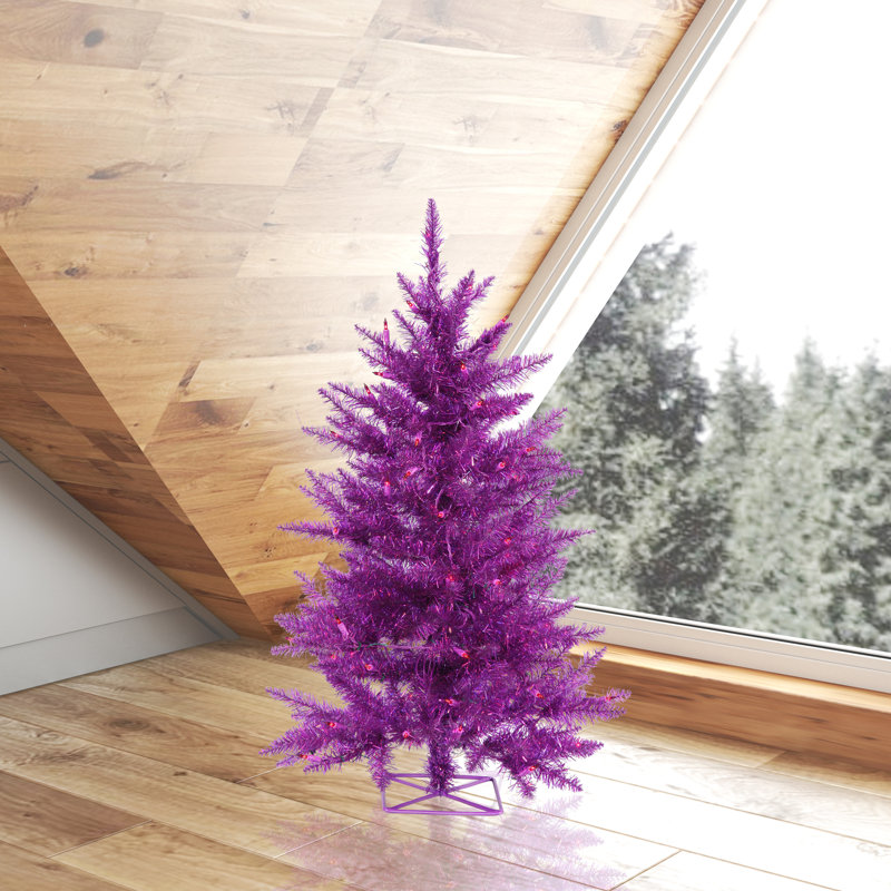 The Holiday Aisle® 3' Purple Artificial Christmas Tree with 70 Single